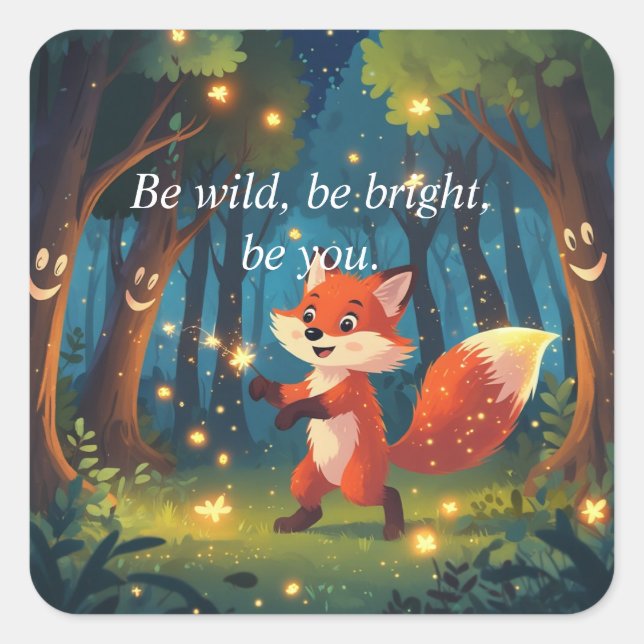 Cute Magical Fox  Square Sticker (Front)