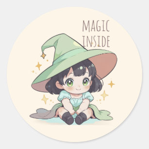 Cute Magical Kawaii Baby Girl Witch  Classic Round Sticker