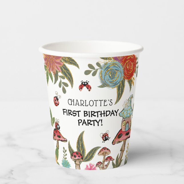 Cute Magical Ladybug Girls Birthday Party Paper Cups (Front)