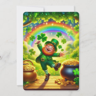 Cute, magical Leprechaun Saint Patrick's Day Holiday Card