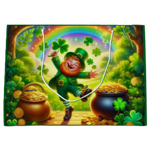 Cute, magical Leprechaun Saint Patrick's Day Large Gift Bag