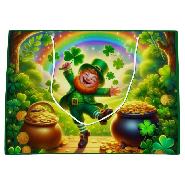 Cute, magical Leprechaun Saint Patrick's Day Large Gift Bag (Front)