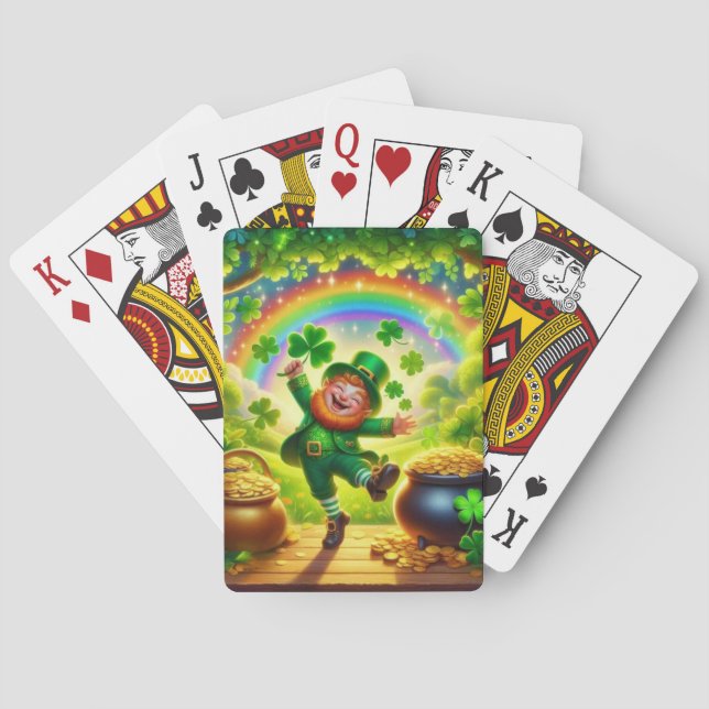 Cute, magical Leprechaun Saint Patrick's Day Playing Cards (Back)