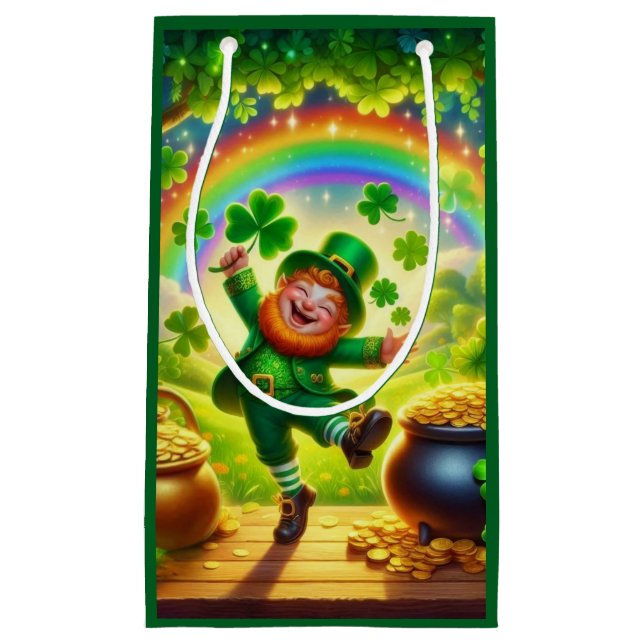 Cute, magical Leprechaun Saint Patrick's Day Small Gift Bag (Front)