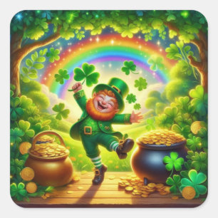 Cute, magical Leprechaun Saint Patrick's Day Square Sticker
