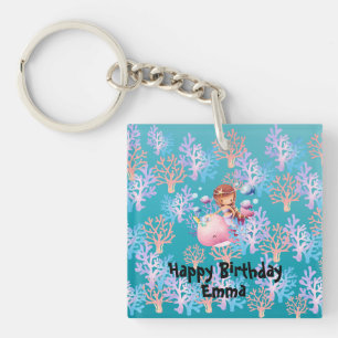 Cute Magical Mermaid fish coral sea Birthday girls Key Ring