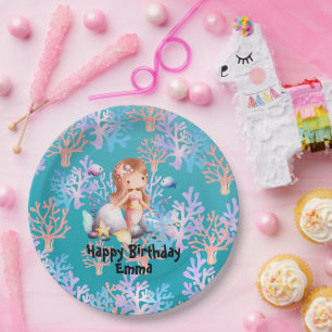 Cute Magical Mermaid fish coral sea Birthday girls Paper Plate