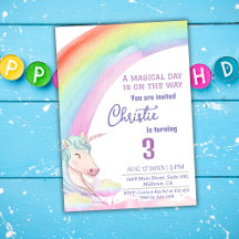 Cute magical modern unicorn rainbow 3rd birthday 