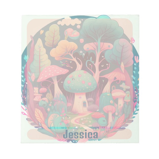 Cute Magical Mushroom Forest Personalised Notepad (Front)