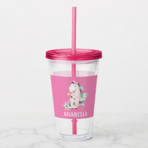 Cute Magical Pink Unicorn Acrylic Tumbler