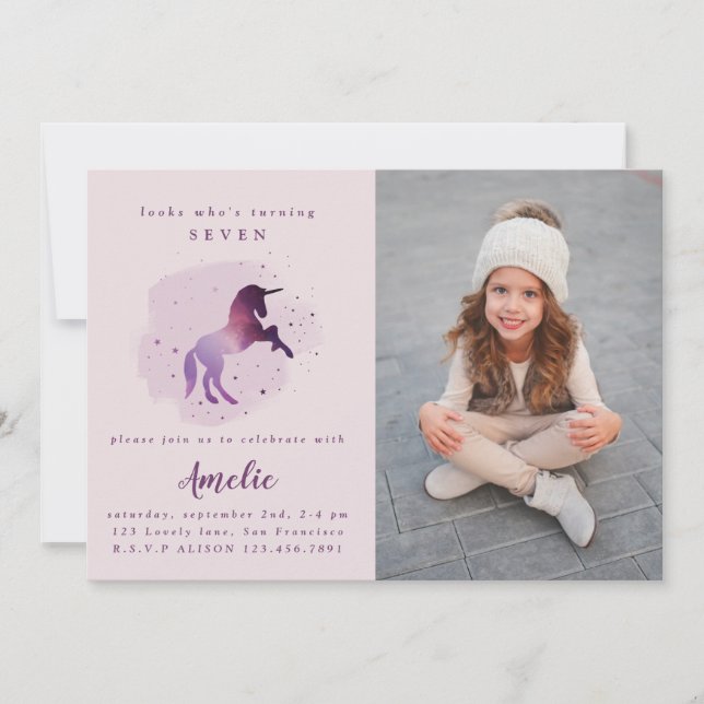 cute magical purple unicorn announcement (Front)