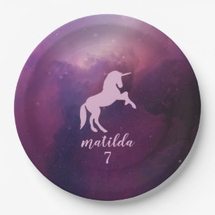 cute magical purple unicorn paper plate