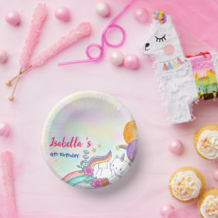 Cute Magical Rainbow Cat Unicorn Birthday Party Paper Plate