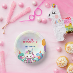Cute Magical Rainbow Dino Unicorn Birthday Party  Paper Plate