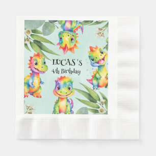 Cute Magical Rainbow Dinosaur Happy Birthday Party Napkin