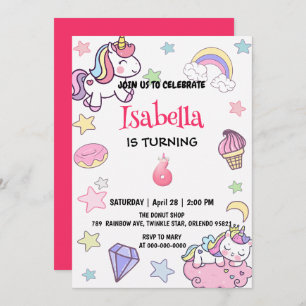 Cute Magical Rainbow Unicorn 6th Birthday Party  Invitation
