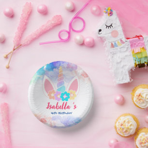 Cute Magical Rainbow Unicorn Birthday Party Paper Plate
