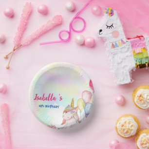 Cute Magical Rainbow Unicorn Birthday Party Paper Plate