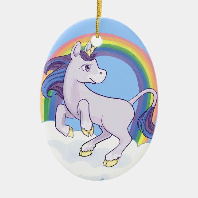 Cute Magical Rainbow Unicorn Ceramic Tree Decoration (Front)