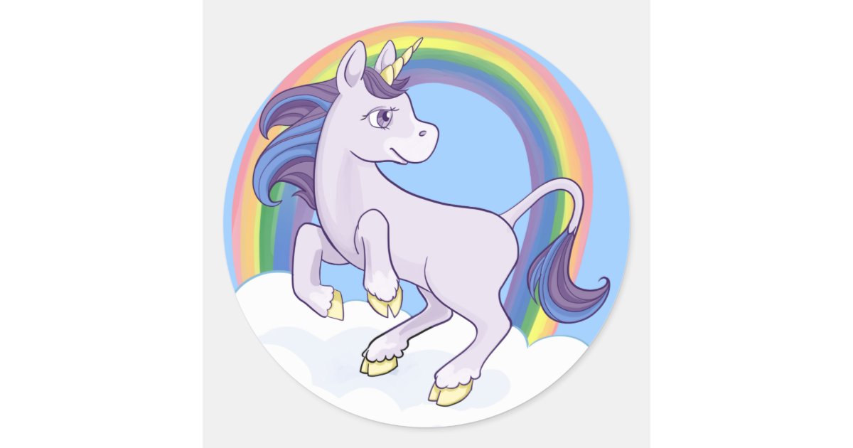 cute magical rainbow unicorn classic round sticker zazzlecouk