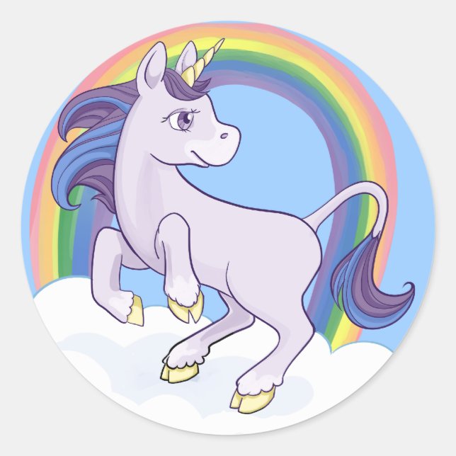 Cute Magical Rainbow Unicorn Classic Round Sticker (Front)