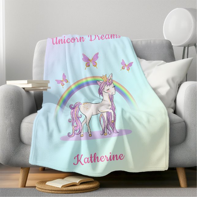 Cute Magical Rainbow Unicorn  Fleece Blanket (Creator Uploaded)