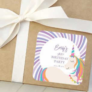 Cute Magical Rainbow Unicorn Girl Birthday Party Square Sticker
