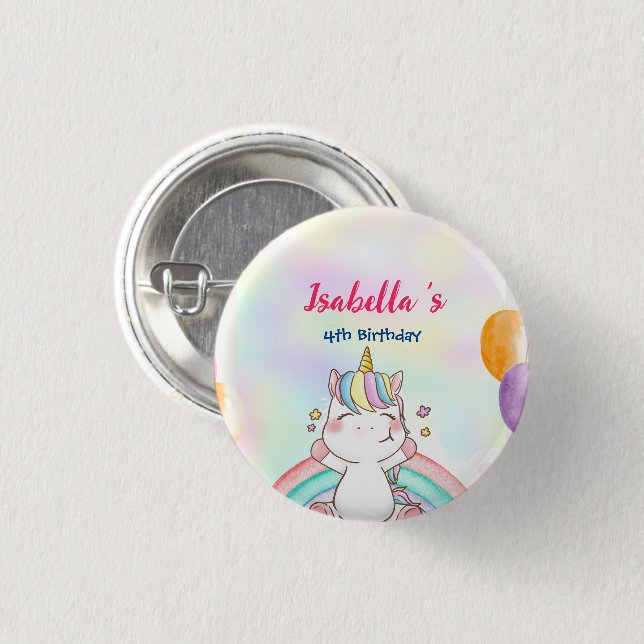 Cute Magical Rainbow Unicorn Happy Birthday Party  3 Cm Round Badge (Front & Back)