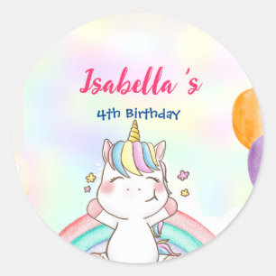 Cute Magical Rainbow Unicorn Happy Birthday Party  Classic Round Sticker