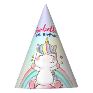 Cute Magical Rainbow Unicorn Happy Birthday Party Hat