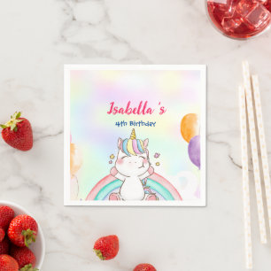 Cute Magical Rainbow Unicorn Happy Birthday Party Napkin