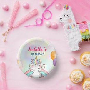 Cute Magical Rainbow Unicorn Happy Birthday Party  Paper Plate
