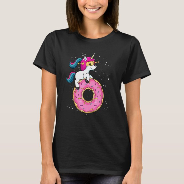 Cute Magical Rainbow Unicorn Napping Sweet Doughnu T-Shirt (Front)