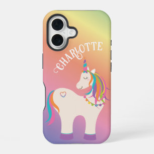 Cute Magical Rainbow Unicorn Personalised Name iPhone 16 Case