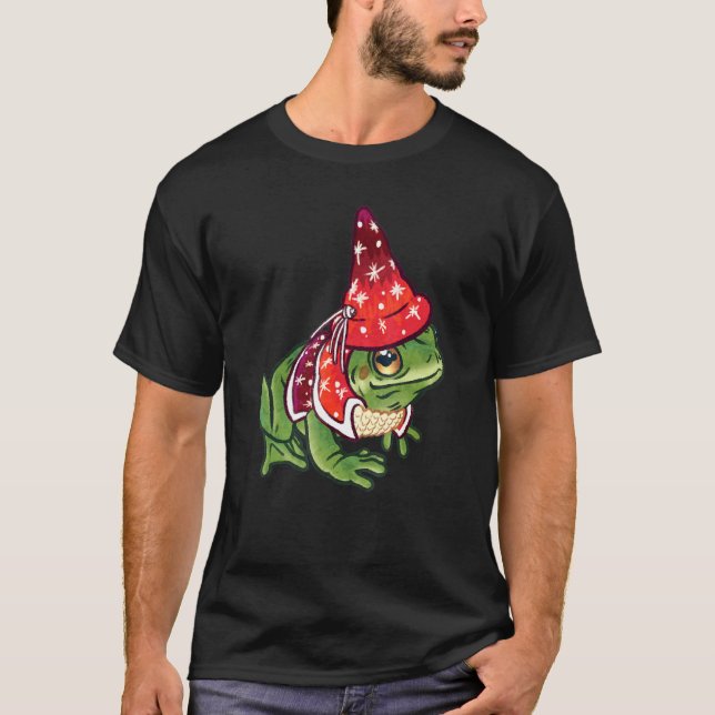 Cute Magical Red Robed Frog Wizard T-Shirt (Front)