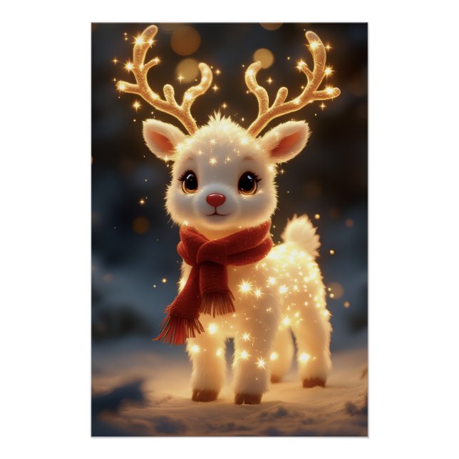 Cute Magical Reindeer with Sparkling Lights Poster (Front)