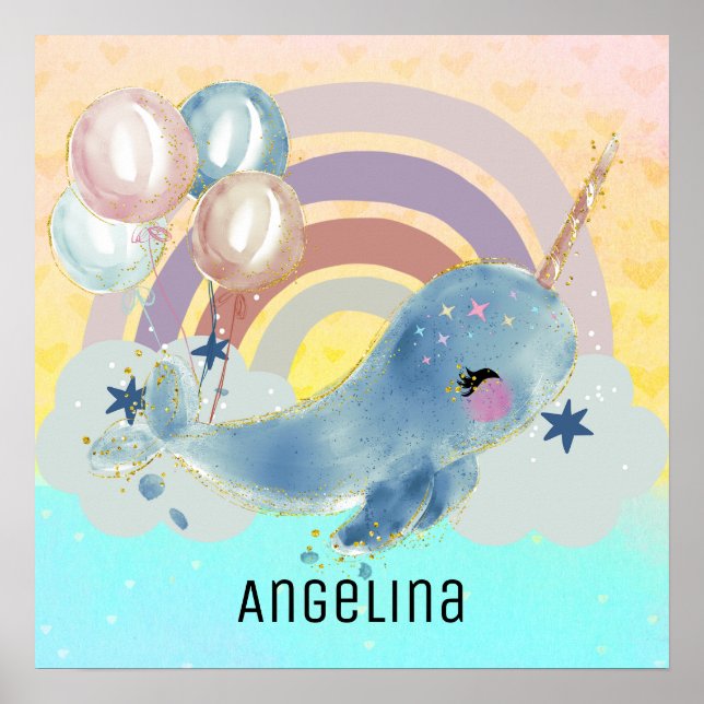 Cute Magical Sea Unicorn Custom Name  Poster (Front)