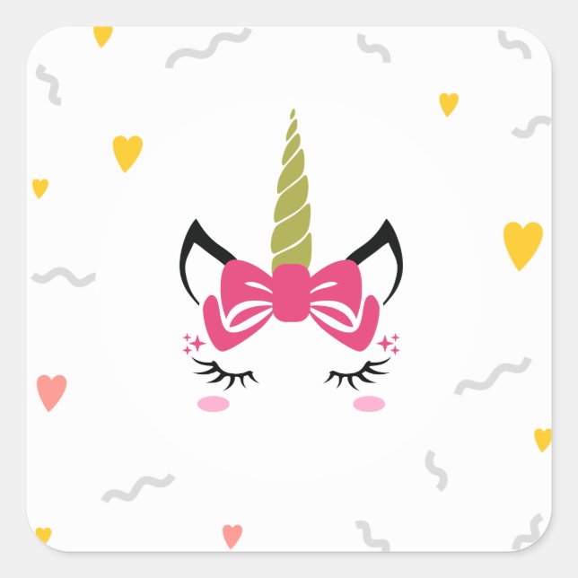 Cute Magical Sleeping Unicorn Square Sticker (Front)