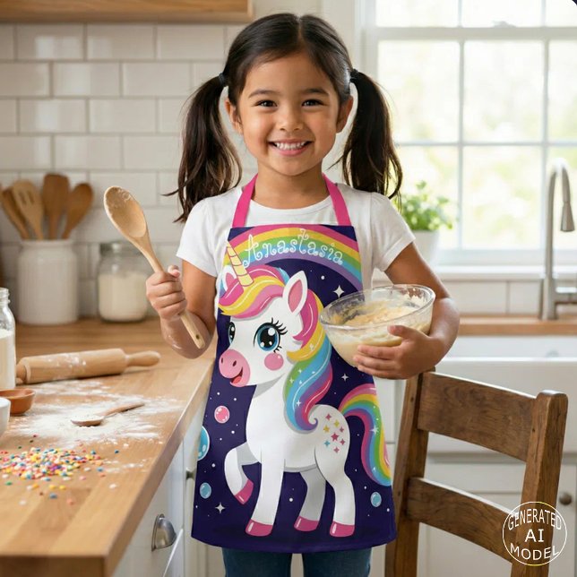 Cute Magical Sparkly Galaxy Unicorn Rainbow Apron (Creator Uploaded)