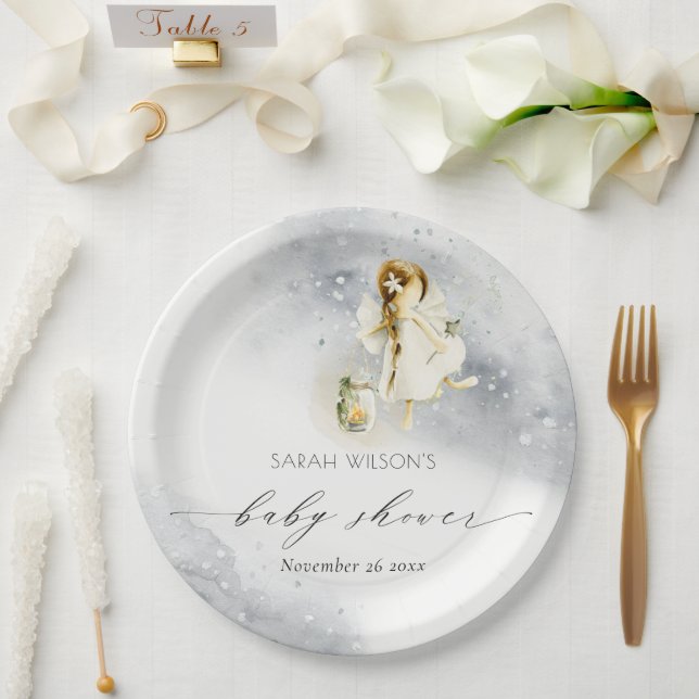 Cute Magical Starry Watercolor Fairy Baby Shower Paper Plate (Wedding)