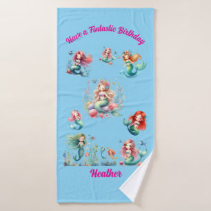 Cute Magical Under the Sea Mermaids Girly Birthday Bath Towel Set