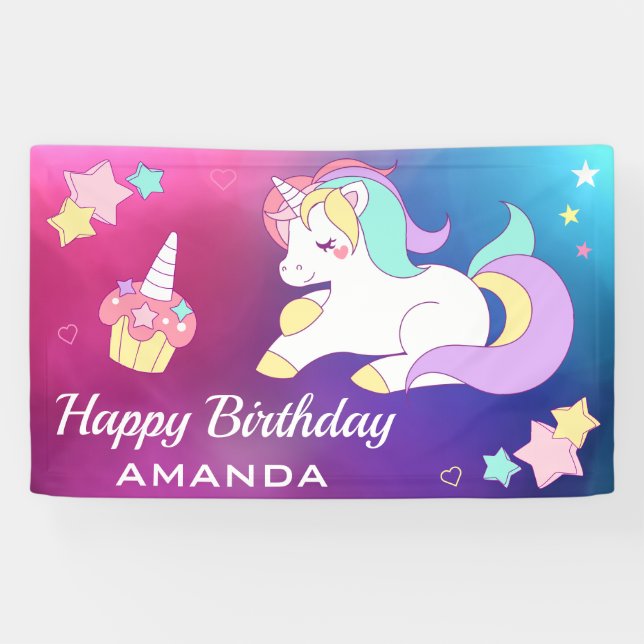 Cute Magical Unicorn Birthday Party Banner (Horizontal)