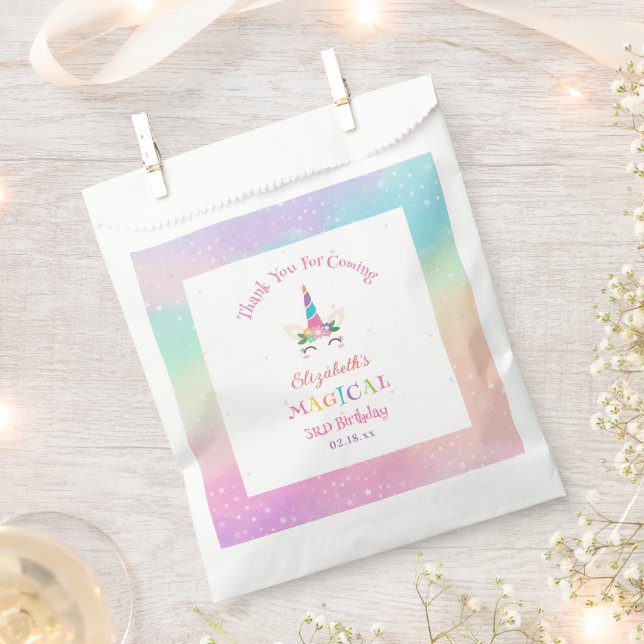Cute Magical Unicorn Birthday Thank You For Coming Favour Bags (Clipped)