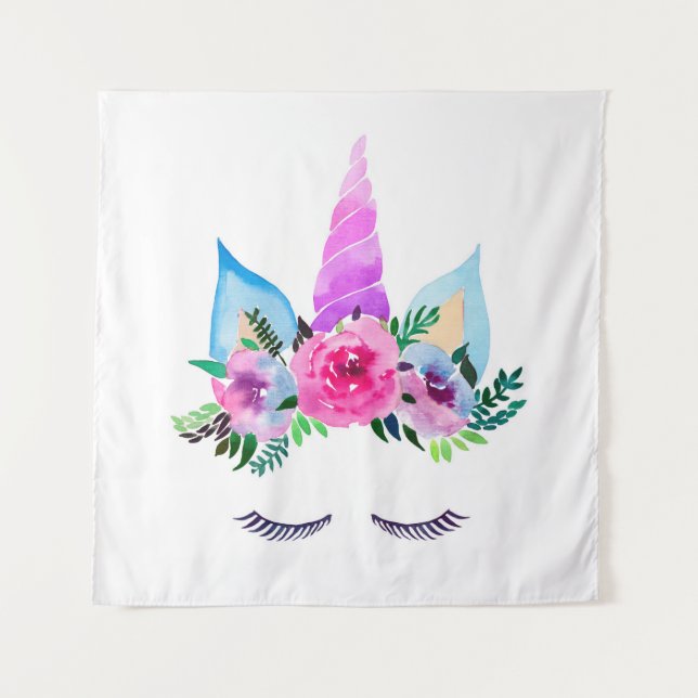 Cute Magical Unicorn Face Tapestry (Front)