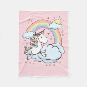 Cute Magical Unicorn Flying Over Rainbow Fleece Bl Blanket