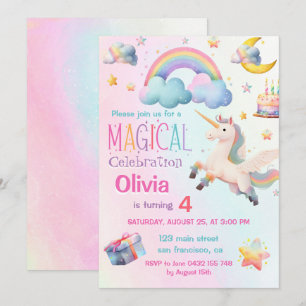 Cute Magical Unicorn Girl Birthday Party Invitation
