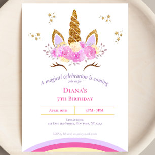 Cute Magical Unicorn Girl's birthday Invitation