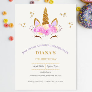 Cute Magical Unicorn Girl's birthday Invitation