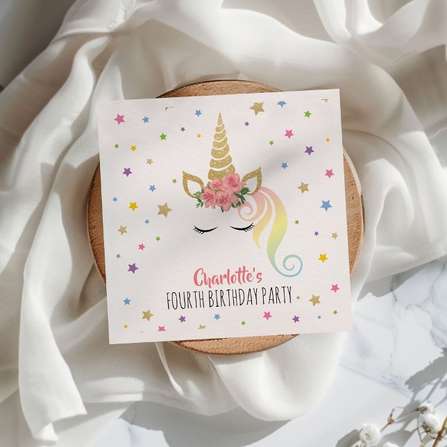 Cute Magical Unicorn Girls Birthday Napkin (Creator Uploaded)