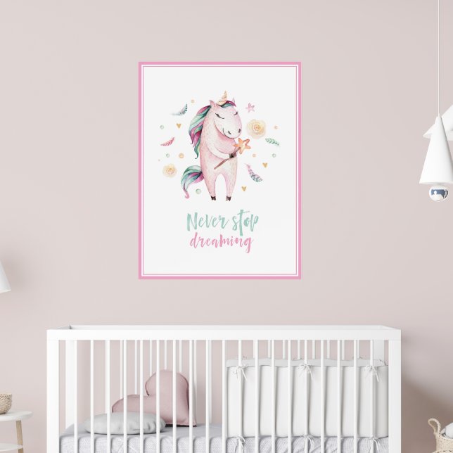 cute magical unicorn girly pink kids poster (Nursery 2)